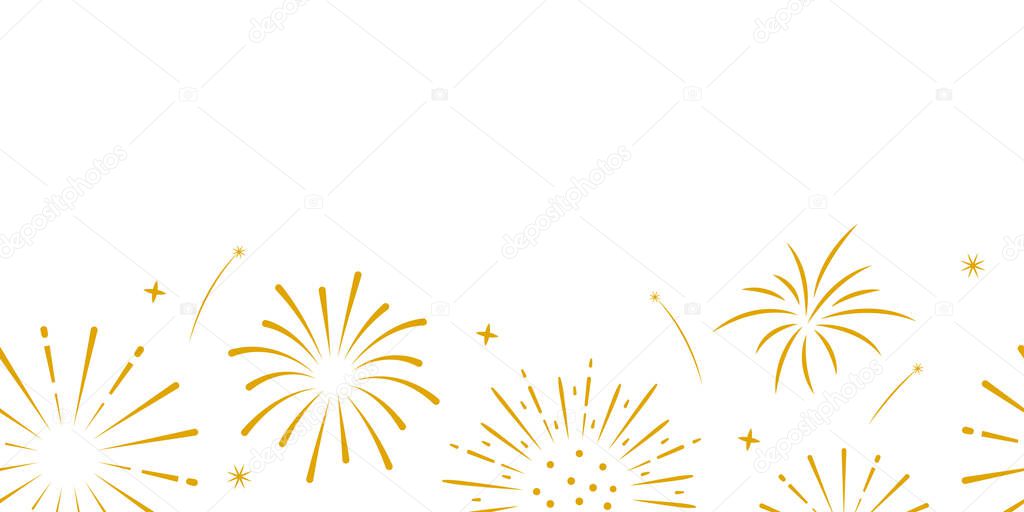 Seamless pattern of a festive fireworks display. Geometric object in flat style for christmas, celebrate, new year party, birthday. Vector illustration on a white background, copy space for text.