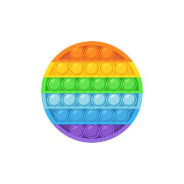 Fidget çocuklar için oyuncak silikon algılayıcı. Moda anti-stres baloncukları renkli gökkuşağını sıkıştırıyor. Çocuklar mutlu ve eğlenceli. Vektör illüstrasyonu, beyaz arkaplandaki izole öge.