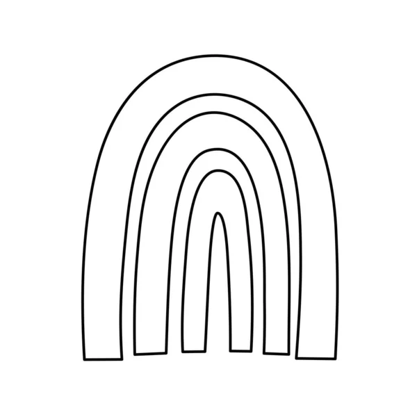 Рука намальована веселкою в каракулі. Мінімалістичний дизайн Векторні ілюстрації у формі дуги. Ізольований чорний елемент на білому тлі для друку та дизайну — стоковий вектор