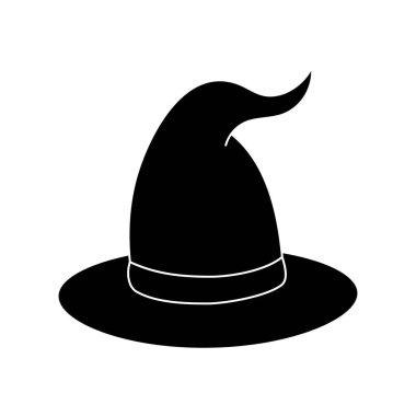 Basit bir şekilde cadı şapkası vektör çizimi. Cadılar Bayramı için el çizimi büyücü şapkası. Beyaz arka planda siyah simge izole edildi. Korkunç siluet sihirbaz şapkası. Cadılar Bayramı partisinde suç ortağı