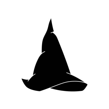 Basit bir şekilde cadı şapkası vektör çizimi. Cadılar Bayramı için el çizimi büyücü şapkası. Beyaz arka planda siyah simge izole edildi. Korkunç siluet sihirbaz şapkası. Cadılar Bayramı partisinde suç ortağı
