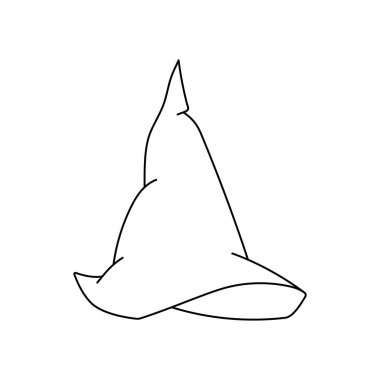 Karalama tarzında cadı şapkası vektör çizimi. Cadılar Bayramı için el çizimi büyücü şapkası. Beyaz arka planda siyah simge izole edildi. Korkunç siluet sihirbaz şapkası. Cadılar Bayramı partisinde suç ortağı