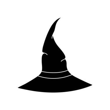 Basit bir şekilde cadı şapkası vektör çizimi. Cadılar Bayramı için el çizimi büyücü şapkası. Beyaz arka planda siyah simge izole edildi. Korkunç siluet sihirbaz şapkası. Cadılar Bayramı partisinde suç ortağı