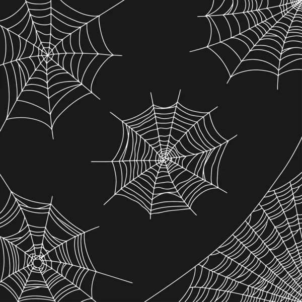 Cobweb Vektor Illustration für Halloween Dekoration. Weißes Spinnennetz auf schwarzem Eckhintergrund. Handgezeichnete Linie für isolierte Vektorelemente. — Stockvektor