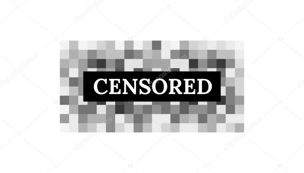 Censored sign from pixel blur. Square grey background in mosaic design. Abstract vector illustration, blurry effect for protection face on photo and video. Digital censorship for content