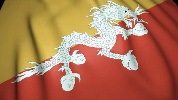 Κυματίζοντας Ρεαλιστικό Φόντο Της Σημαίας Του Μπουτάν Εικονογράφηση — Φωτογραφία Αρχείου