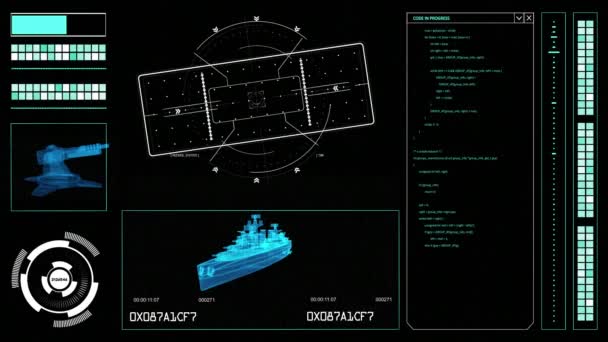 Futuristiska Hud Element Dator Militär Tema Display Med Krigsfartyg Och — Stockvideo