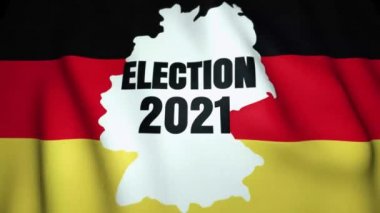 Almanya 'da seçim kavramı. Arkaplanda Alman bayrağı dalgalanması üzerine 2021 sayılı seçim metni.