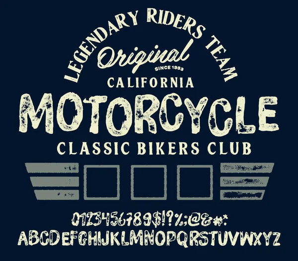 Motorfiets Club Community Logo Design Decoratieve Lettertype Brieven Nummers Symbolen — Stockvector