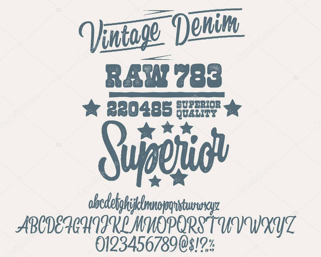 Craft vintage typeface design. Fashion type. Pop modern display vector letters. Set of Latin characters, numbers, punctuation.