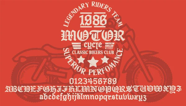 Motorcykel Klubb Gemenskap Logotyp Design Dekorativa Teckensnitt Bokstäver Siffror Och — Stock vektor