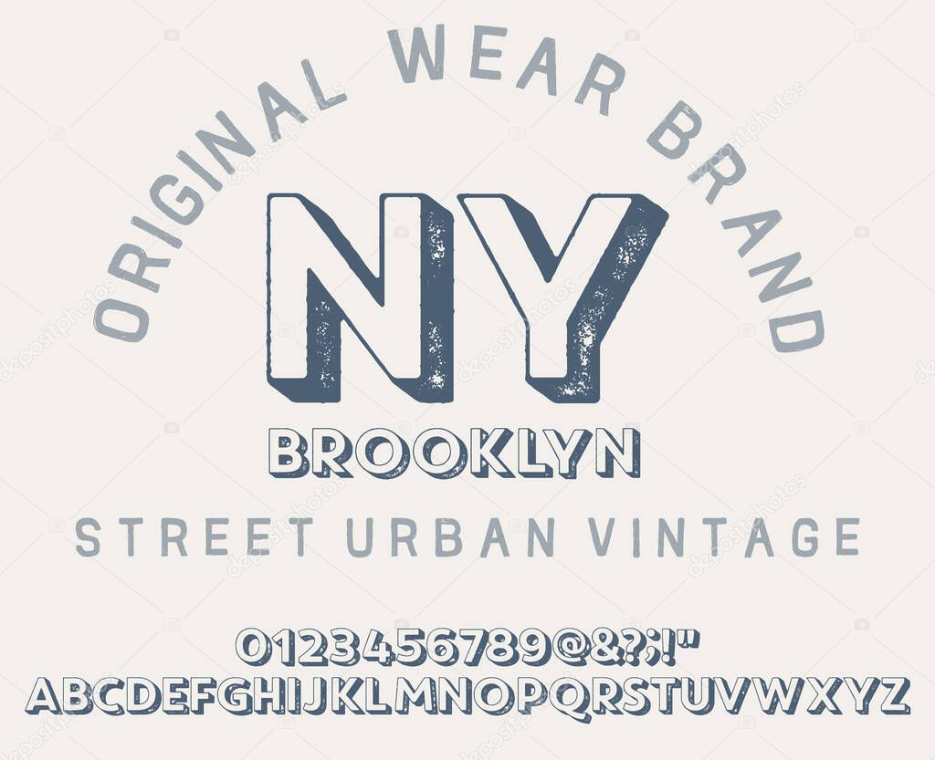 Vector illustration on a theme of American jeans, denim and raw. Craft vintage typeface design. Typography, t-shirt graphics, print, poster, banner, flyer, postcard