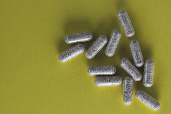 Gros Plan Des Capsules Super Enzymes Concept Alimentaire Complément Alimentaire — Photo