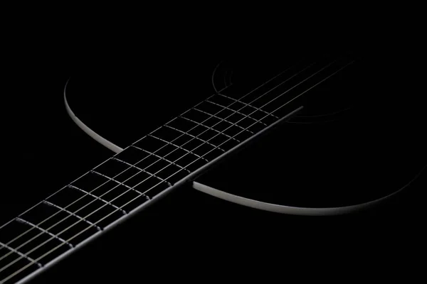 Low Key Photo Fragment Black Guitar Dark Background Guitar Music — Stock Photo, Image