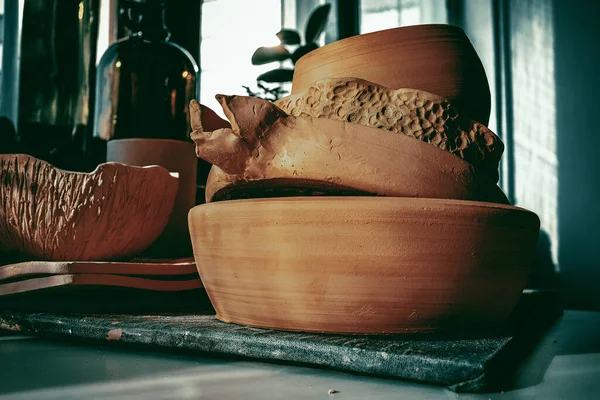 Ceramic Utensils Art Studio Traditional Pottery Craft Ceramics Workshop Concept — Stock Photo, Image