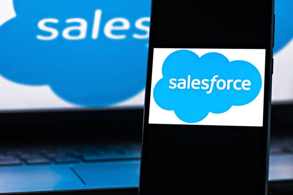 Salesforce主题的编辑照片 图片说明美国云软件公司Salesforce的新闻 图库图片