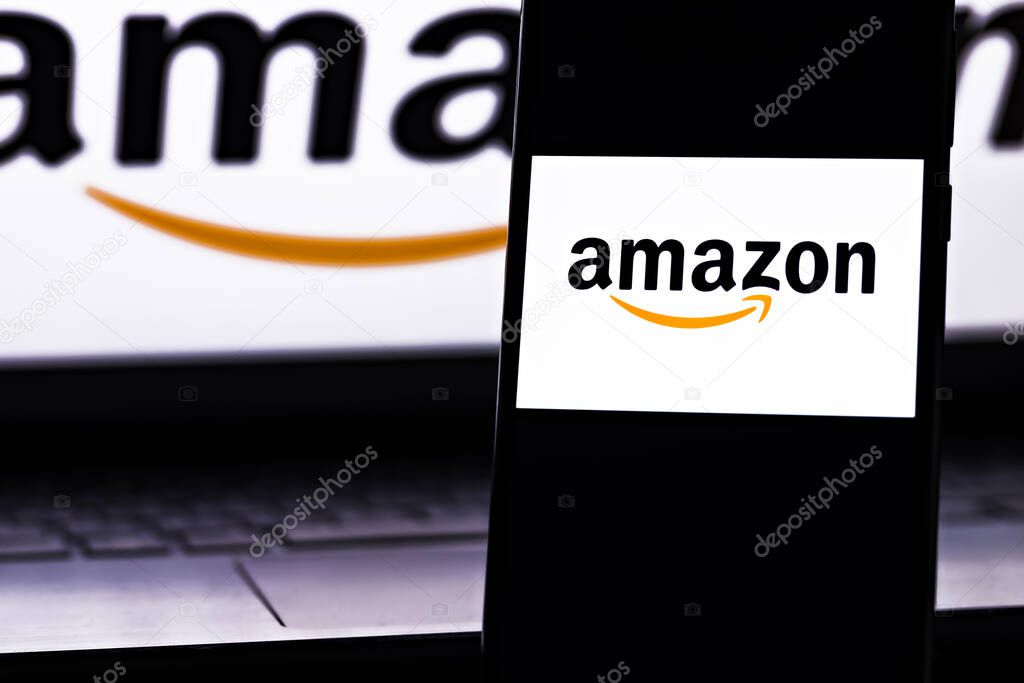 Editorial photo on Amazon theme.  Illustrative photo for news about Amazon - an American multinational technology company