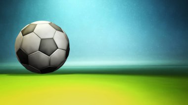 Futbol 3D illüstrasyon konsepti. Kopya alanı olan renkli bir spor arkaplanı