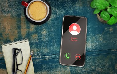 Dolandırıcılık 3 boyutlu illüstrasyon kavramı. Çalışırken bir spammer seni aradığında