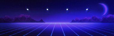 Panoramic arcade universe background. Ideal for new retro wave advertisement compositions clipart