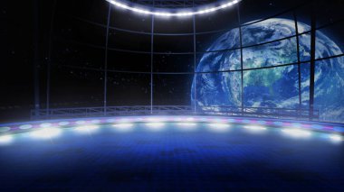 Uzay konseptine seyahat, sanal şov sahnesi, televizyon programları, reklamlar veya etkinlikler için ideal. Yeşil ekranlı, VR izleme sisteminde uygun bir 3D görüntüleme