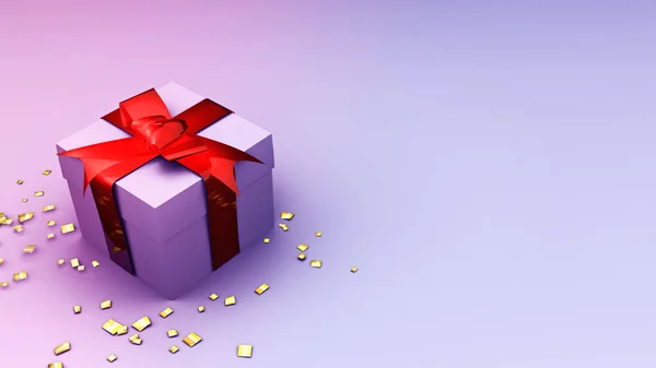Uma Caixa Presente Natal Com Uma Fita Vermelha Fundo Mínimo — Fotografia de Stock
