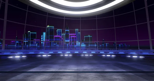 Yeni retro dalga sanal sahne arkaplanı. Televizyon programları, sunumlar ya da etkinlikler için ideal. Yeşil ekranlı, VR izleme sisteminde uygun bir 3D görüntüleme