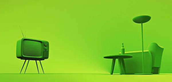 Watching Horizontal Banner Minimal Concept Modern Green Color Illustration — Stock Photo, Image