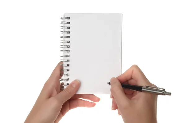 Hands holding notebook — Stock Photo, Image