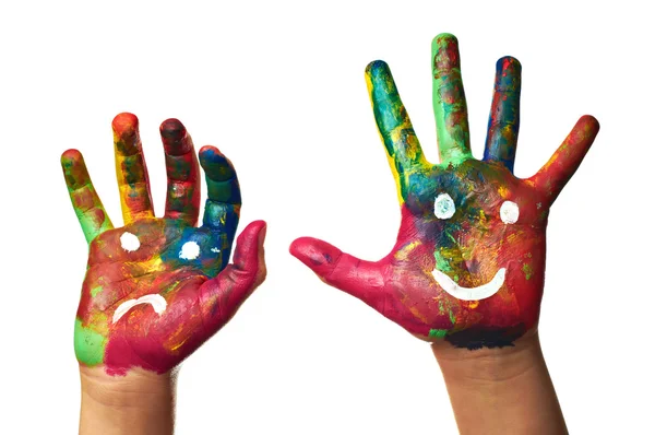 Mãos de criança pintadas — Fotografia de Stock
