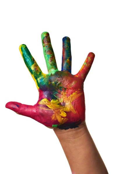 Child hands painted with watercolors — Stock Photo, Image