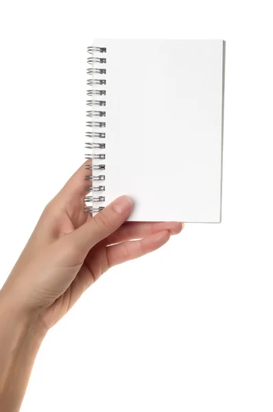 Händer som håller notebook — Stockfoto