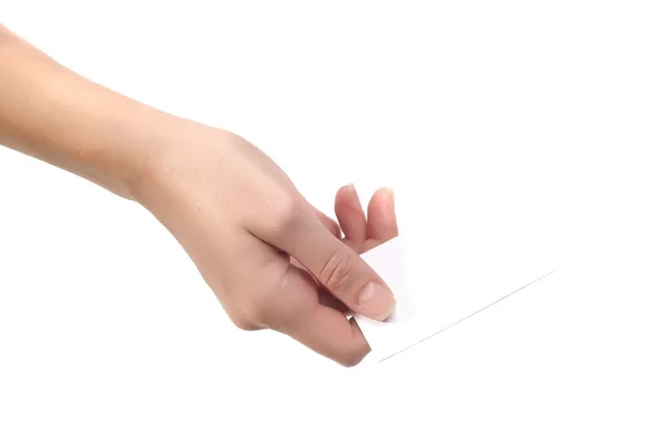 Mano sosteniendo papel en blanco — Foto de Stock