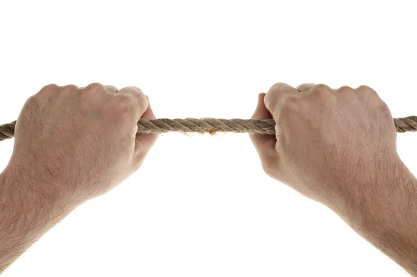 Male hands holding a rope — Stock Photo, Image