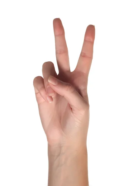 Female hand is showing two fingers Stock Picture