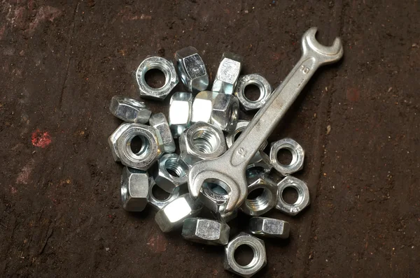 Steel Wrench and screws — Stock Photo, Image