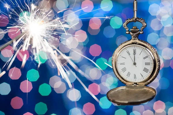 New year clock on abstract background — Stock Photo, Image