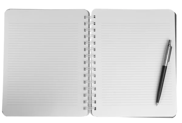 Caderno em branco com caneta — Fotografia de Stock