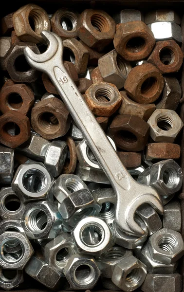 Steel Wrench and screws — Stock Photo, Image