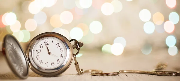 New year clock on abstract background — Stock Photo, Image