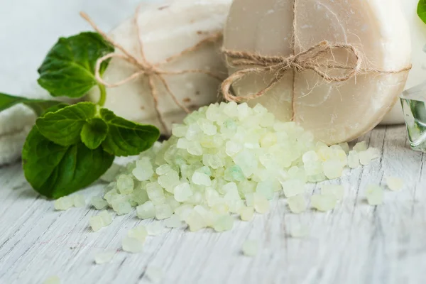 Bars of soap,coconut and face cream — Stock Photo, Image