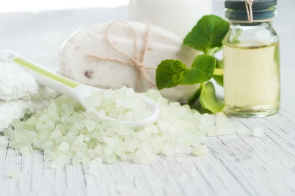 Bar of soap,coconut and face cream — Stock Photo, Image