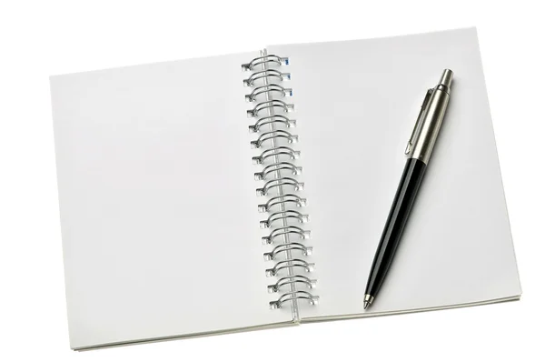 Puste notebook z piórem — Zdjęcie stockowe