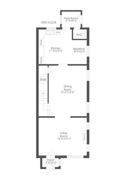 Bir evin 2D kat planı, 3D çizim. Açık konsept apartman düzeni