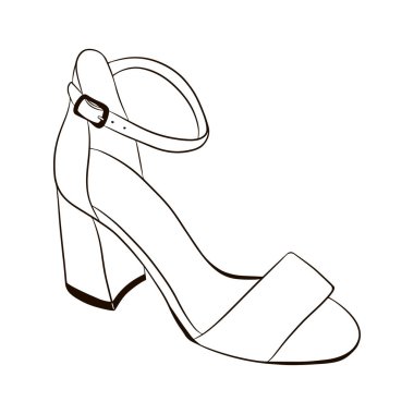 Yüksek topuklu ayakkabılar. Beyaz arka planda izole edilmiş el çizimi vektör çizimi.