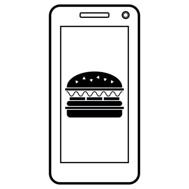 Burger, Smartphone 'da ikon. Beyaz arkaplanda izole edilmiş vektör illüstrasyonu.