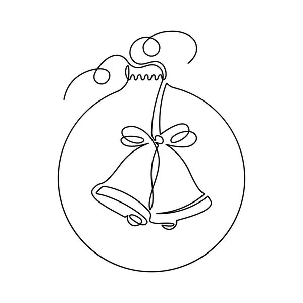 Рождественский Бал Колокольчиками Рисунок Непрерывная Линия Векторная Иллюстрация Выделенная Белом — стоковый вектор