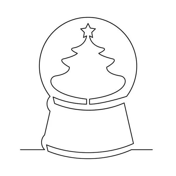 Świąteczna Kula Śnieżna Choinką Ciągła Linia Ilustracja Wektora Izolowany Białym — Wektor stockowy