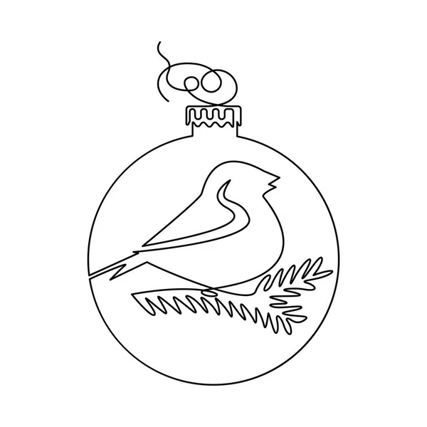 Kuş Desenli Noel Süsleme Balosu Sürekli Çizgi Beyaz Arkaplanda Izole — Stok Vektör