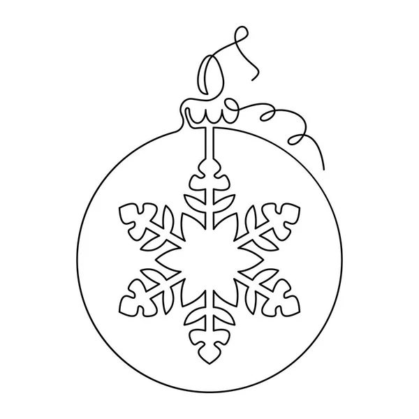 Palla Decorazione Natale Con Motivo Fiocco Neve Linea Continua Illustrazione — Vettoriale Stock